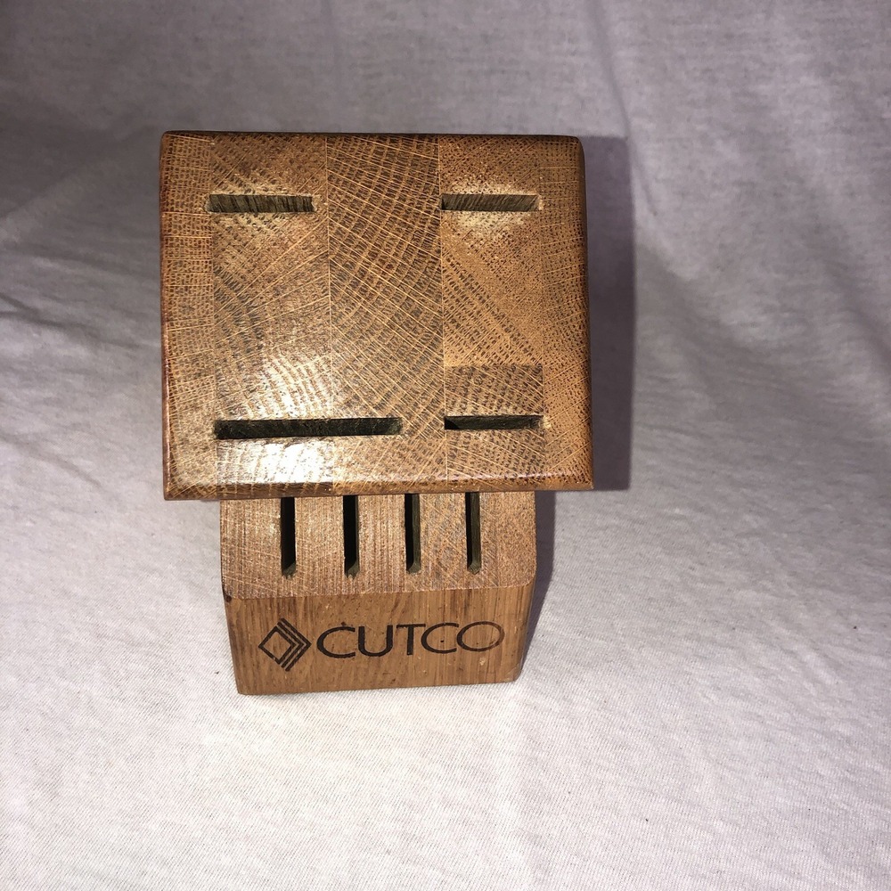 CUTCO 8 Slot Knife Block Honey Oak Wood 4 Steak Knife Slots - Picture 2 of 10